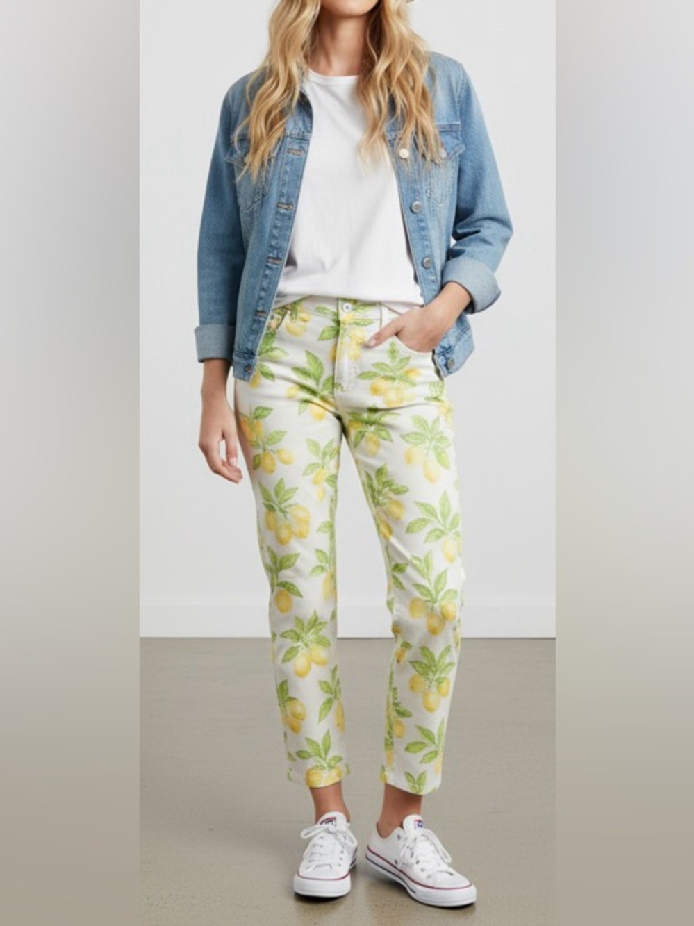 NWOT- TALBOTS- LEMON 🍋 Print White Jeans